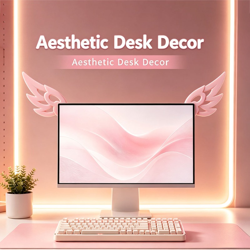 귀여운 3D 날개 모양 컴퓨터 모니터 장식, 미적 감각 - Tech Table Accessories 리뷰 및 가격