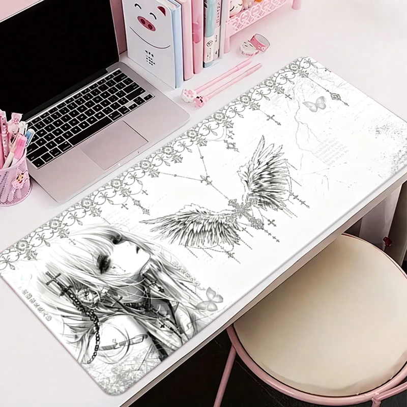 가죽 마우스 패드 블랙 화이트 애니메이션 미학 천사 소 - Tech Accessories For Office Desk 리뷰 및 가격